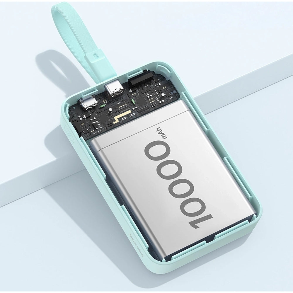 Baseus Magnetic Mini Induktive Qi-Powerbank mit integriertem Lightning-Kabel, für MagSafe, USB-C, 10 000 mAh 20W + Kabel, Blau