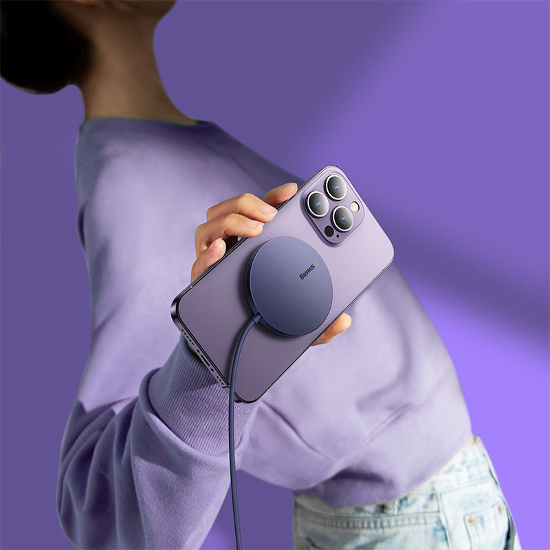 Drahtloses Magnet Ladegerät Baseus Mini3 Qi, MagSafe Wireless Charger, 15W, Violett