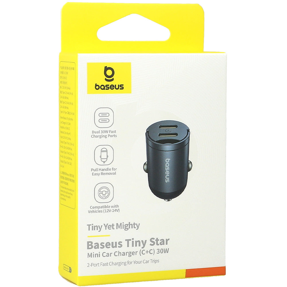 Autoladegerät PD 30W, 2x USB-C, Baseus Tiny Star, Schwarz