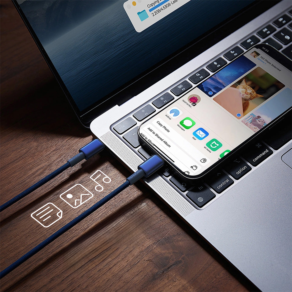 Kabel USB-C zu USB-C, PD 100W, 480Mb/s, 1m, Baseus Tungsten Gold, Dunkelblau