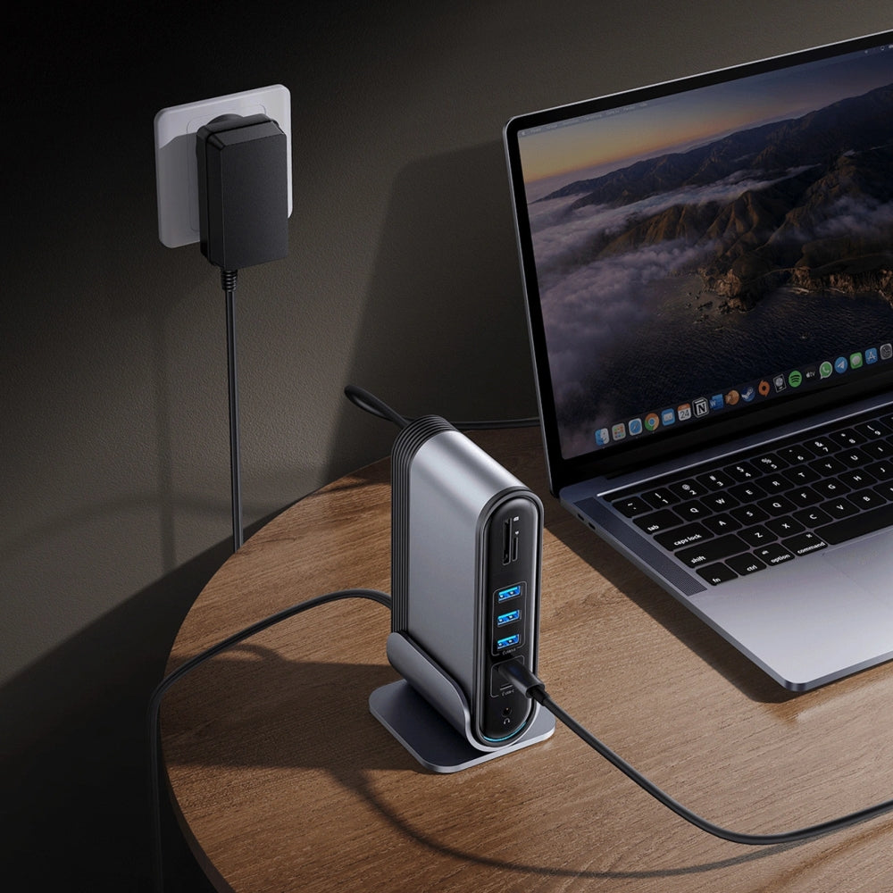 Ladestation Baseus Unionjoy 17-Port Triple Display Docking Station mit HDMI, DP, USB-C, SD, PC, USB-A, RJ45, PD, Grau