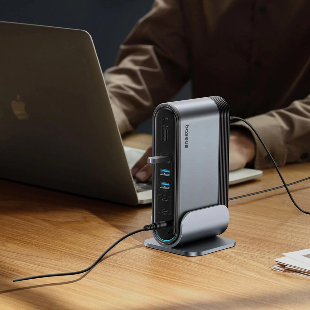 Ladestation Baseus Unionjoy 17-Port Triple Display Docking Station mit HDMI, DP, USB-C, SD, PC, USB-A, RJ45, PD, Grau