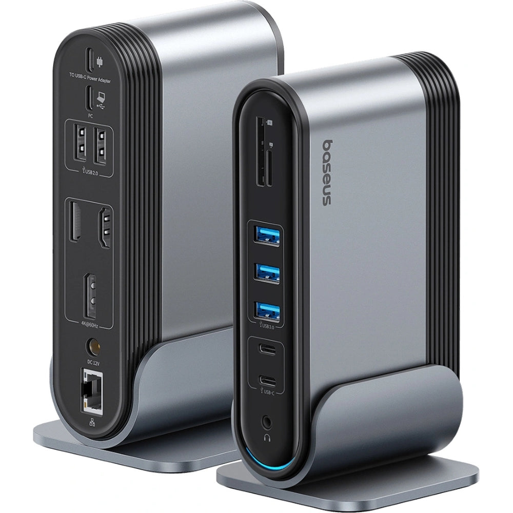 Ladestation Baseus Unionjoy 17-Port Triple Display Docking Station mit HDMI, DP, USB-C, SD, PC, USB-A, RJ45, PD, Grau