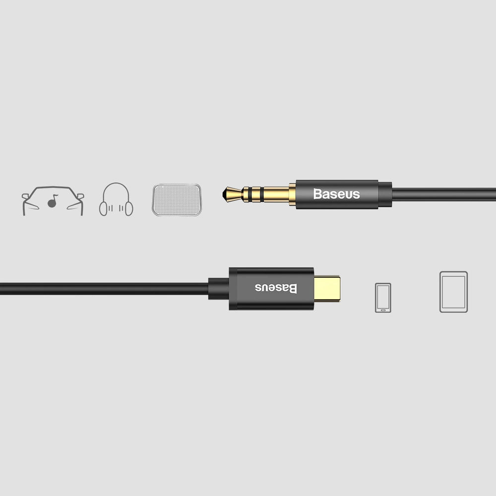 Audiokabel USB-C zu AUX 3,5 mm mini jack für Smartphone/Tablet, 1,2m, Baseus Yiven M01, Schwarz-Gold