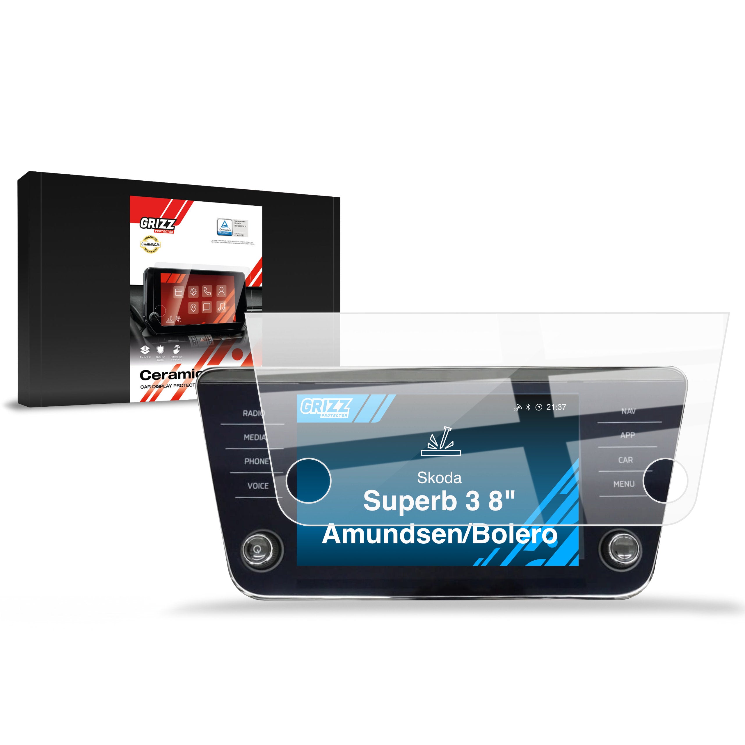 Keramische Autodisplayfolie für Skoda Superb 3 8" Amundsen/Bolero (2015-2024), Grizz Protector