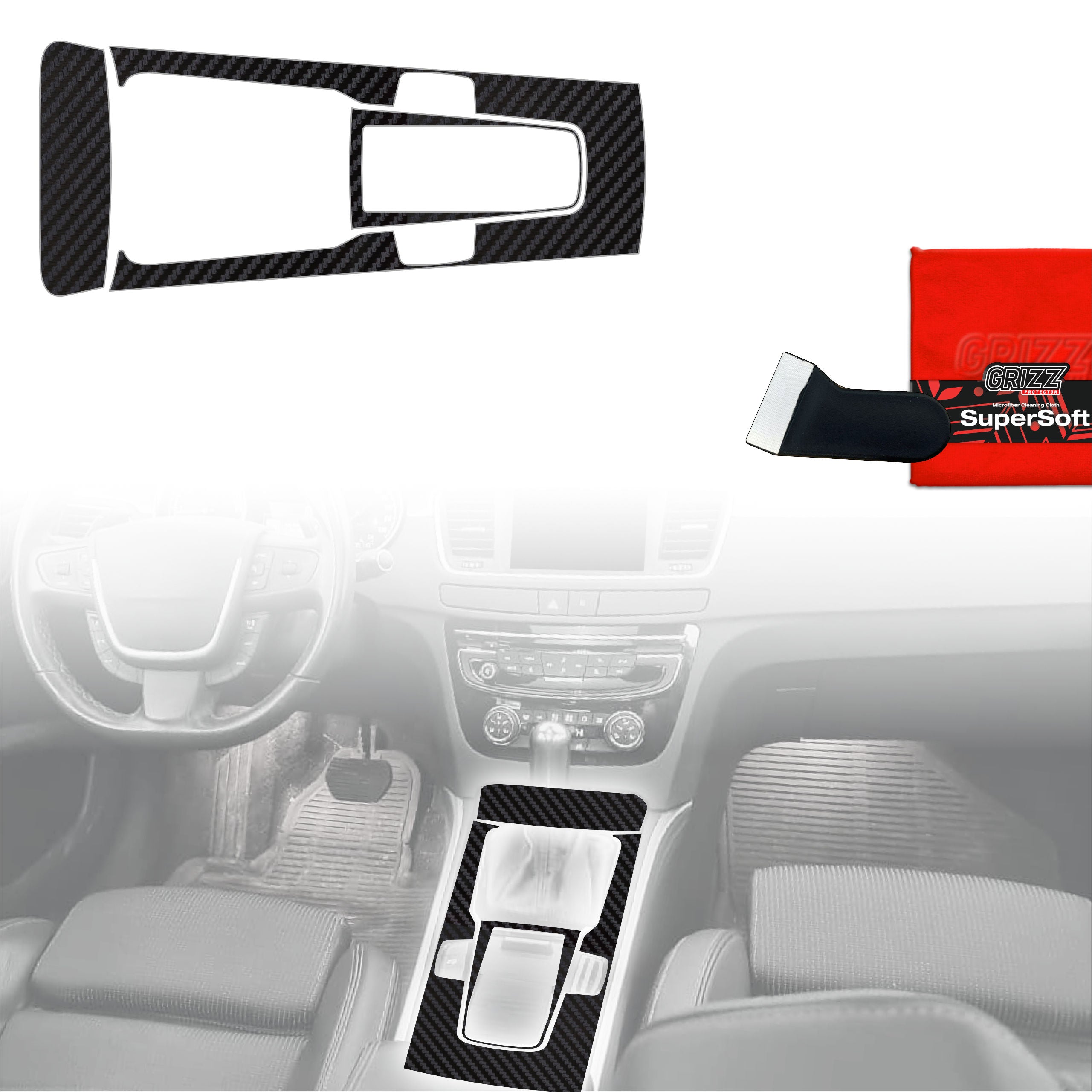 3in1 Schutzfolien Grizz Protector für Mittelkonsole - Peugeot 508 Manual (2010-2018) Carbon Optik Matt Antifingerprint