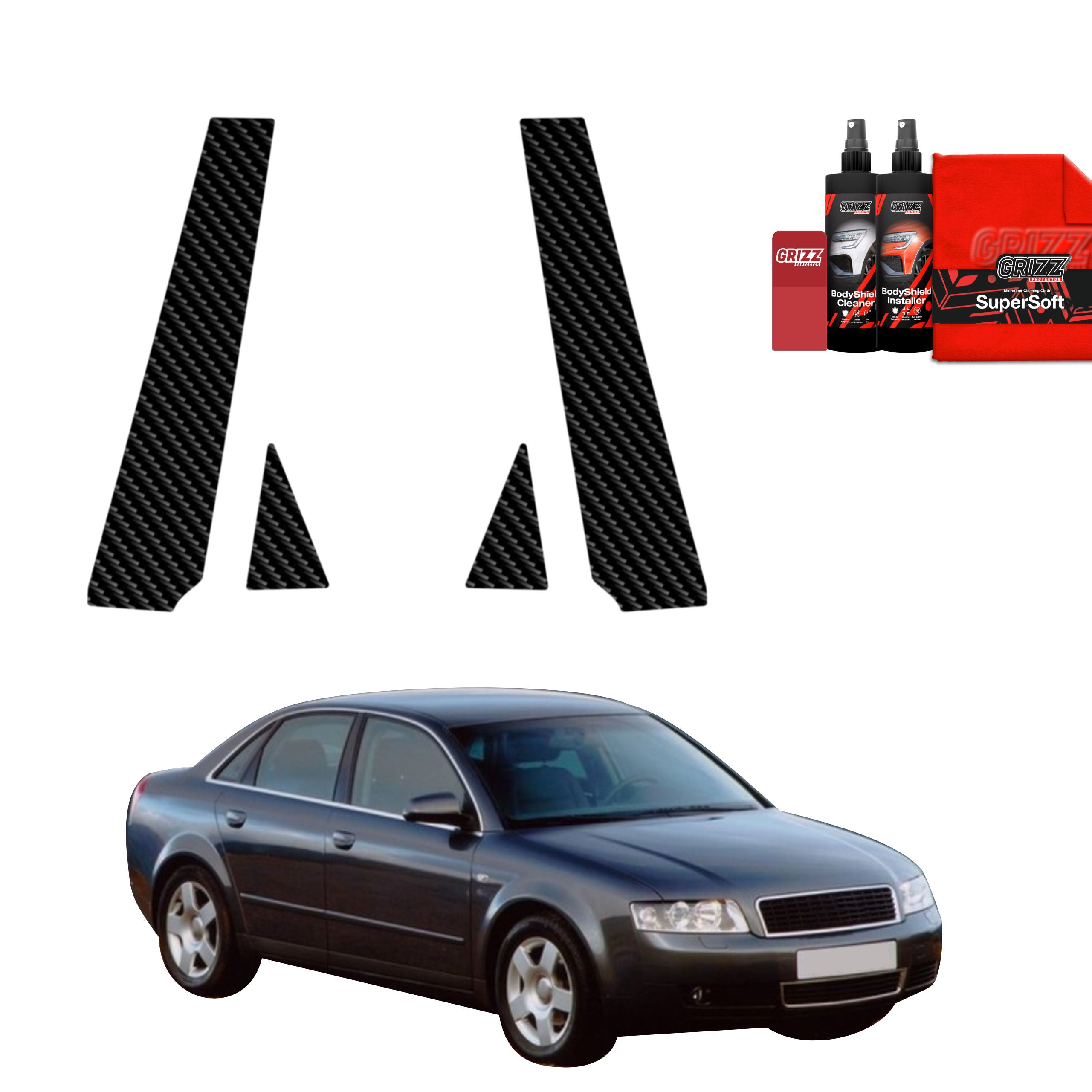 2in1 Kohlenstoff Schutzfolie Grizz Protector für B-Säule - Audi A4 B6 Sedan (2000-2006)