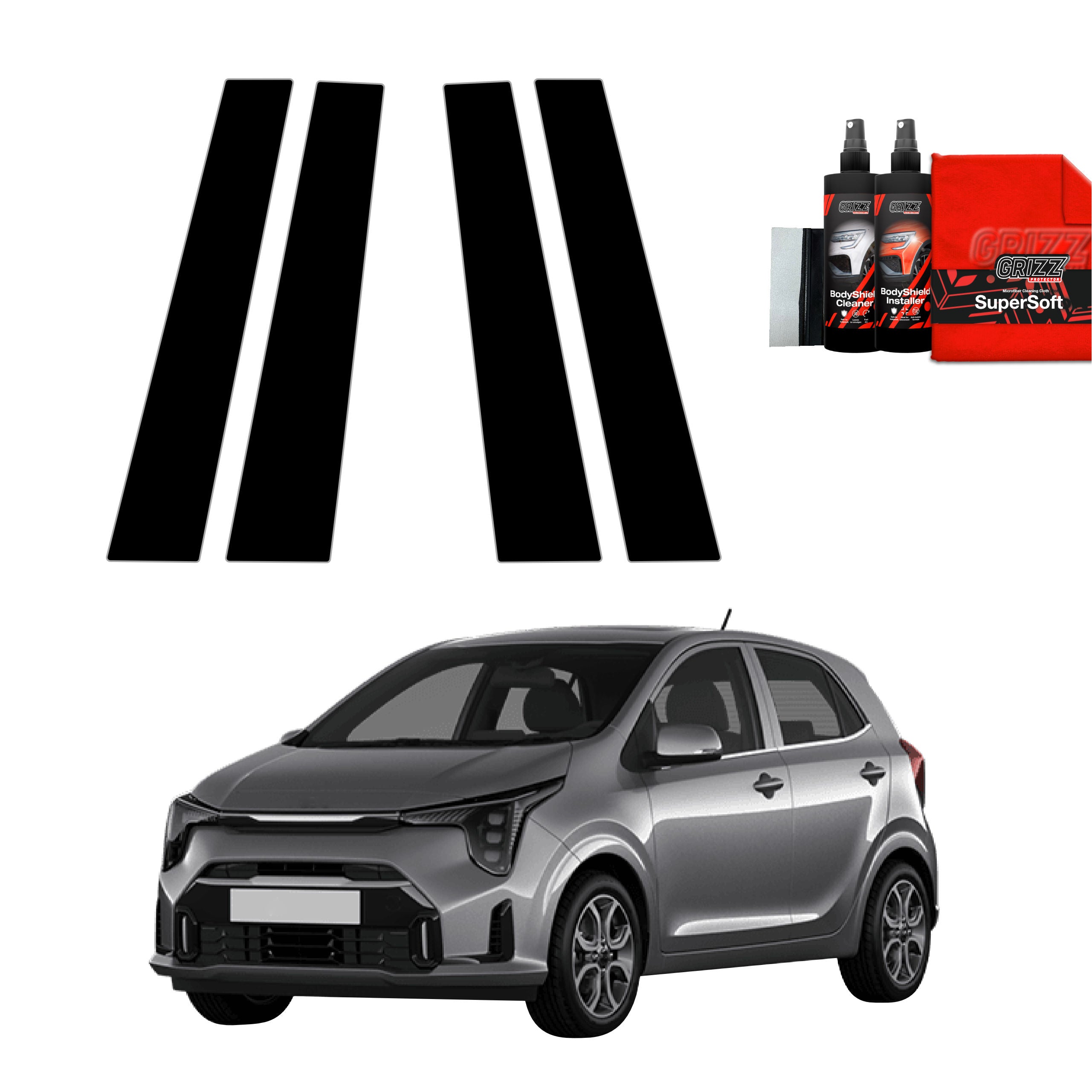 4in1 Schwarze Grizz Protector schutzfolie für B-Säule - Kia Picanto (2023-2026)