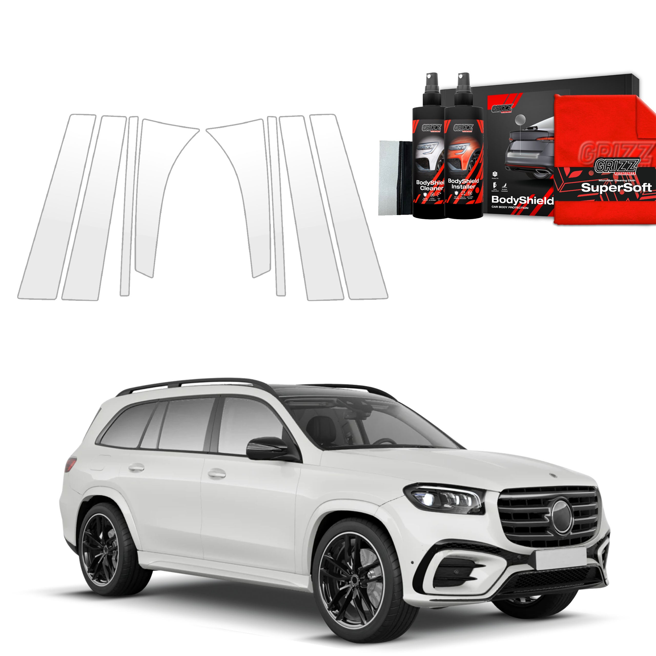8in1 Schutzfolie Grizz Protector für B-C-Säule - Mercedes GLS 450d (2023-2025)