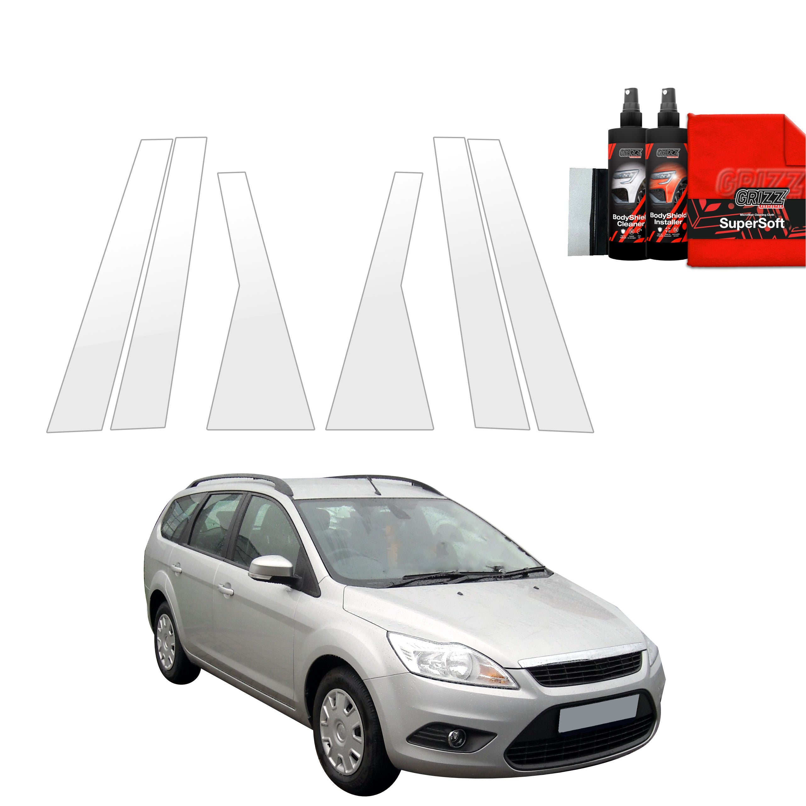 6in1 Schutzfolie Grizz Protector für B-C-Säule - Ford Focus Mk2 Kombi Facelifting (2007-2011)