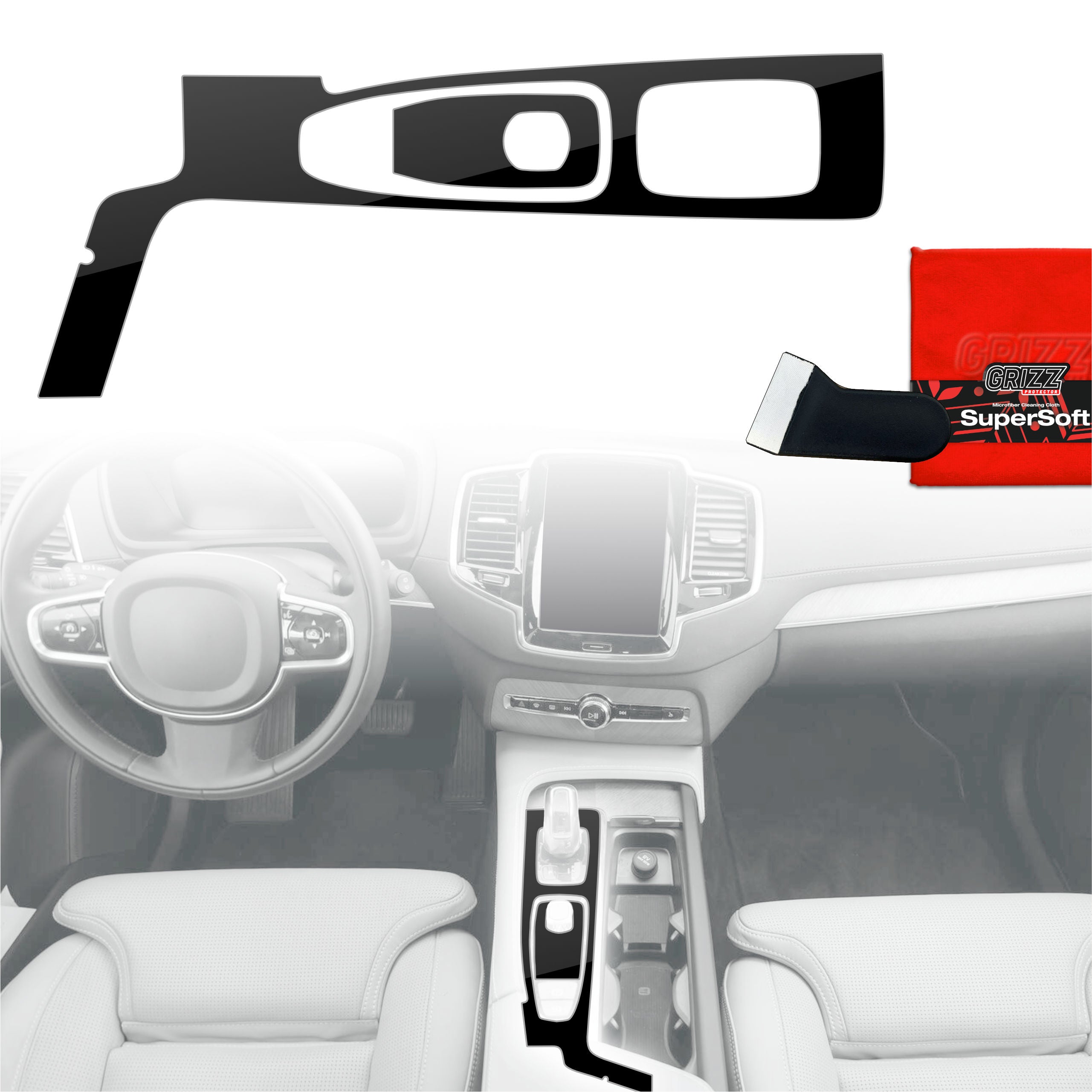 2in1 Schutzfolien Grizz Protector für Mittelkonsole - Volvo XC90 B5 (2022-2026) Schwarz Glanz