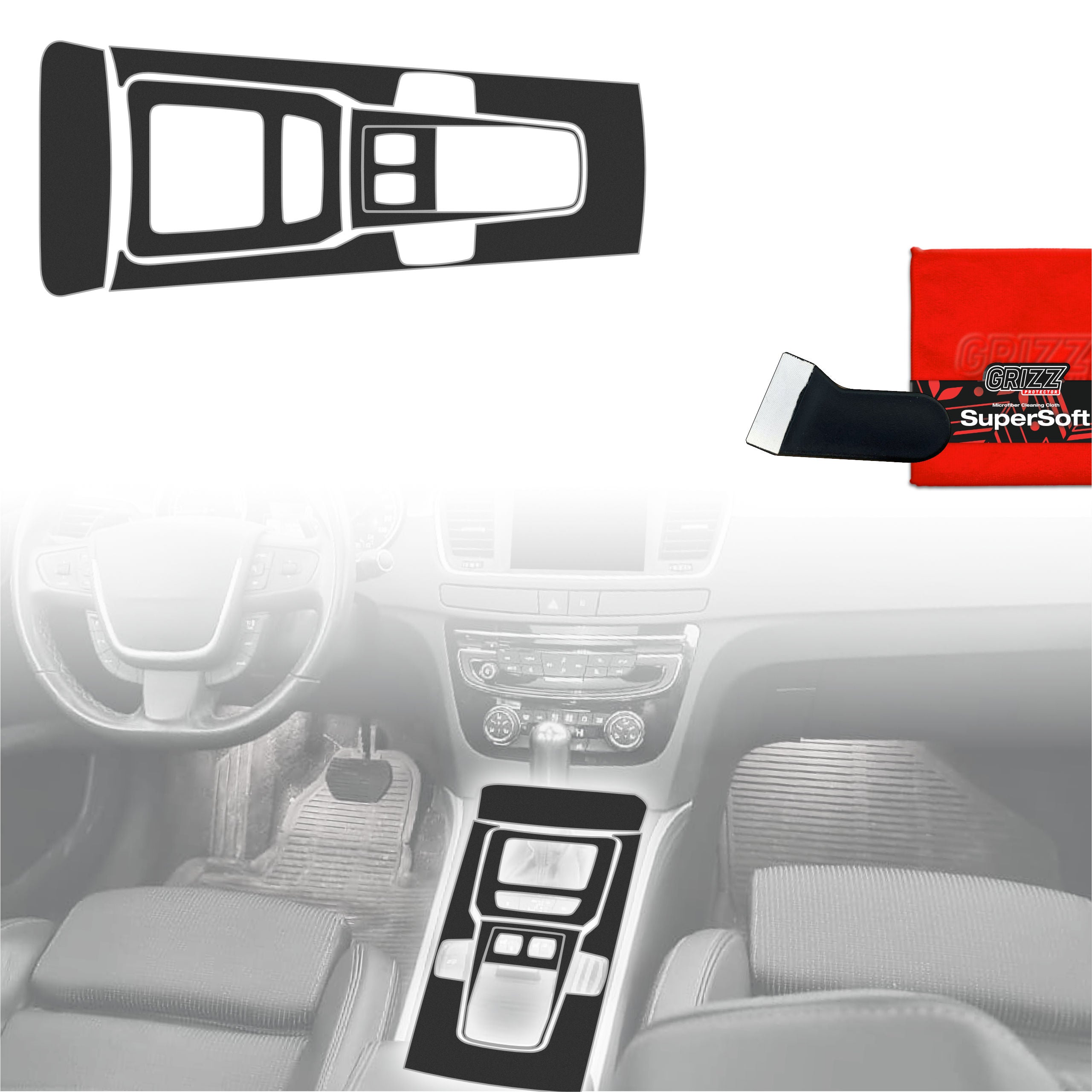 5in1 Schutzfolien Grizz Protector für Mittelkonsole - Peugeot 508 Automat (2010-2018) Schwarz Matt Antifingerprint