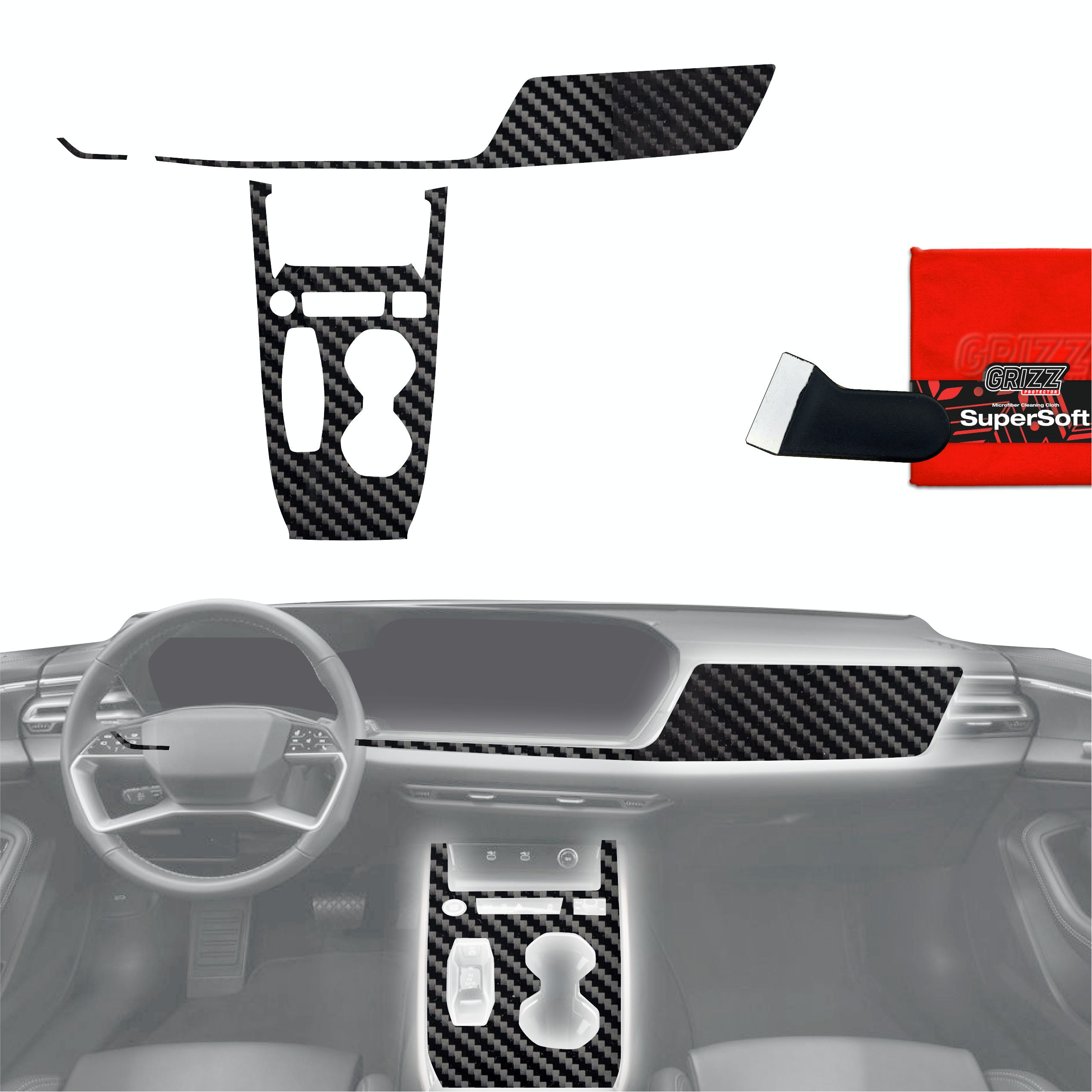 3in1 Schutzfolien Grizz Protector für Mittelkonsole & Armaturenbrett - Audi A5 B10 (2025-2026) Carbon Optik Glanz