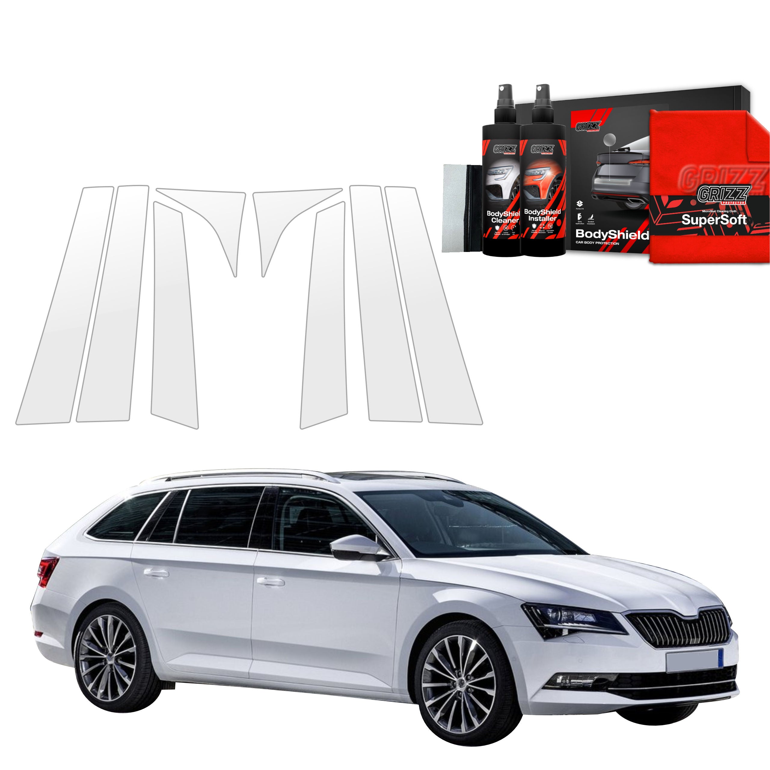 8in1 Schutzfolie Grizz Protector für B-C-Säule - Skoda Superb 3 Combi (2016-2019)
