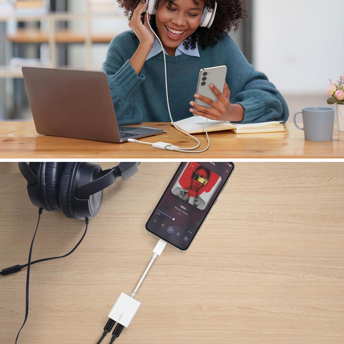 Adapter Belkin RockStar USB-C Audio + USB-C Charge 60W, Weiß
