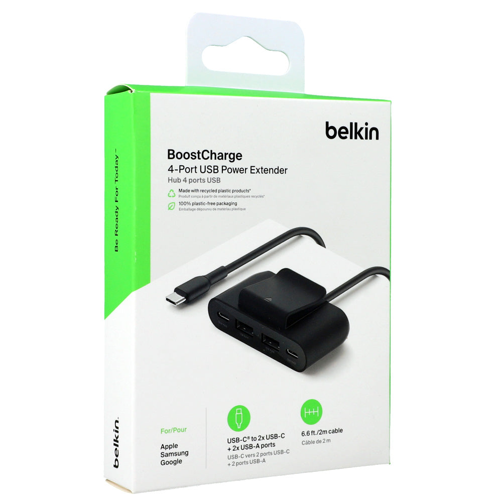 Stromverteiler, Hub Belkin Boost 4-Port Power Extender 30W, USB-C PD für 2x USB-C + 2x USB-A, Schwarz