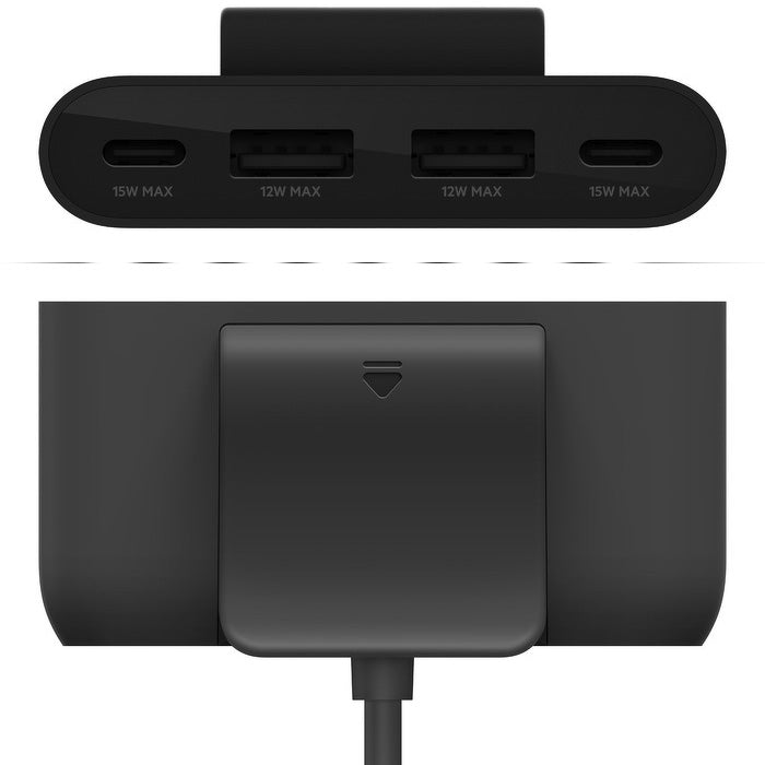 Stromverteiler, Hub Belkin Boost 4-Port Power Extender 30W, USB-C PD für 2x USB-C + 2x USB-A, Schwarz