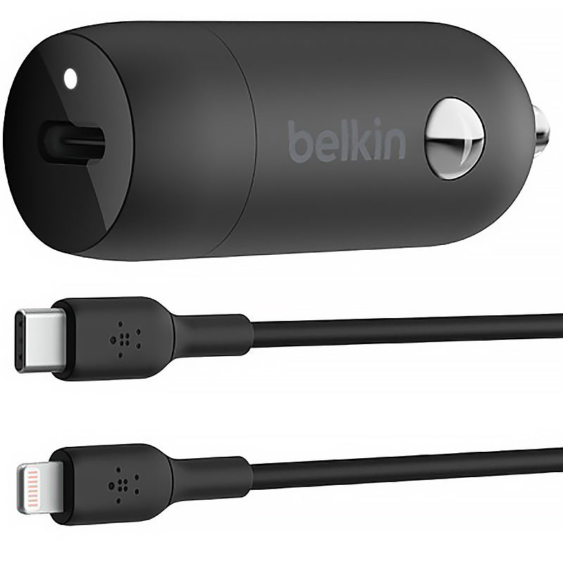 Autoladegerät Belkin Boost Car PD3.0 PPS 3A USB-C 30W + Kabel Lightning 1m, Schwarz