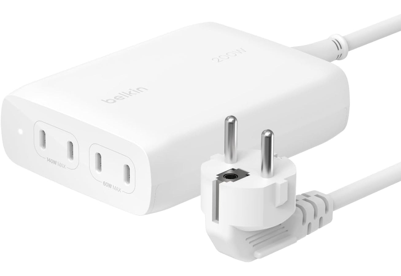 Wandladegerät Belkin Boost Pro 4-Port USB-C GaN Charger 200W 4x USB-C, Weiß