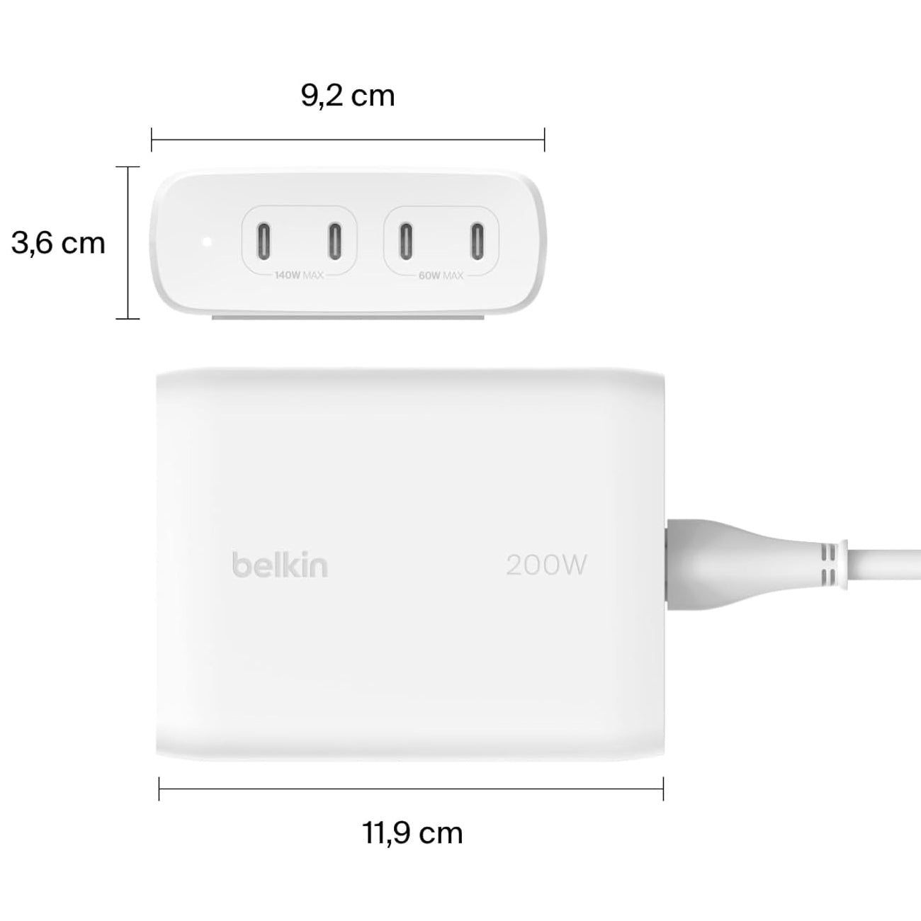 Wandladegerät Belkin Boost Pro 4-Port USB-C GaN Charger 200W 4x USB-C, Weiß