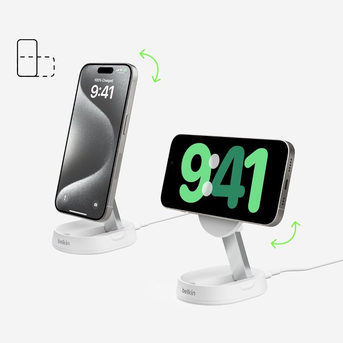Drahtloses Ladegerät Belkin Boost Pro Convertible Qi2 15W WIA008 für iPhone mit MagSafe + PSU, Weiß