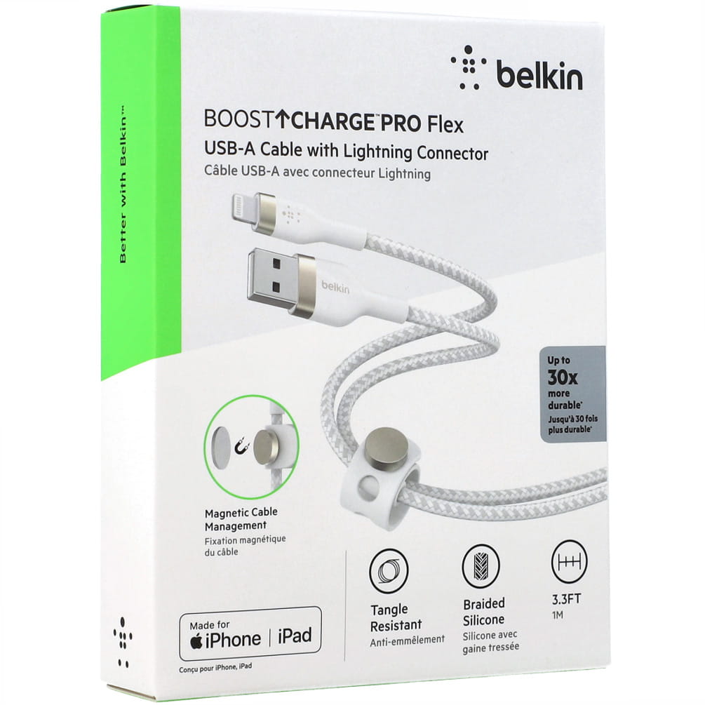 Kabel Belkin Boost Charge Pro Flex Braided USB-A für Lightning 1m, Weiß