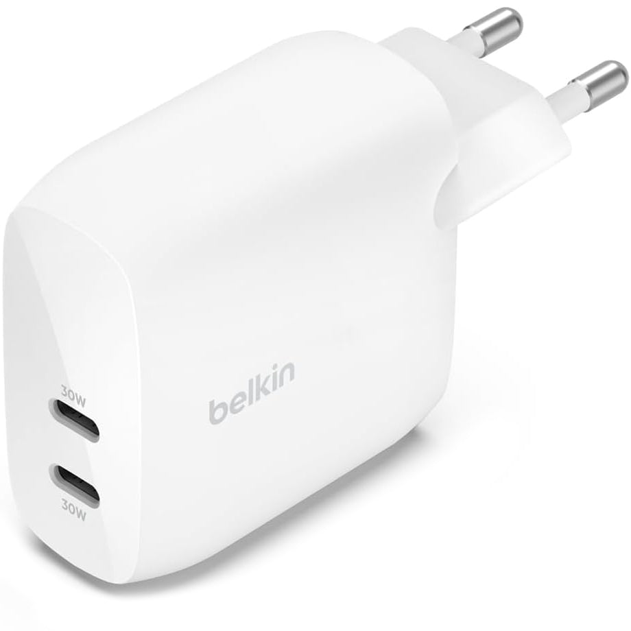 Wandladegerät Belkin Boost Pro Wall Dual 2x 30W USB-C PD 3.1 PPS 60W, Weiß
