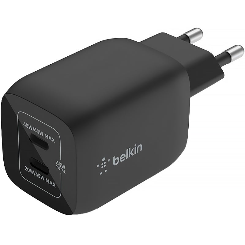 Wandladegerät Belkin Boost Pro Wall Dual USB-C PD 3.0 PPS GaN 65W, Schwarz