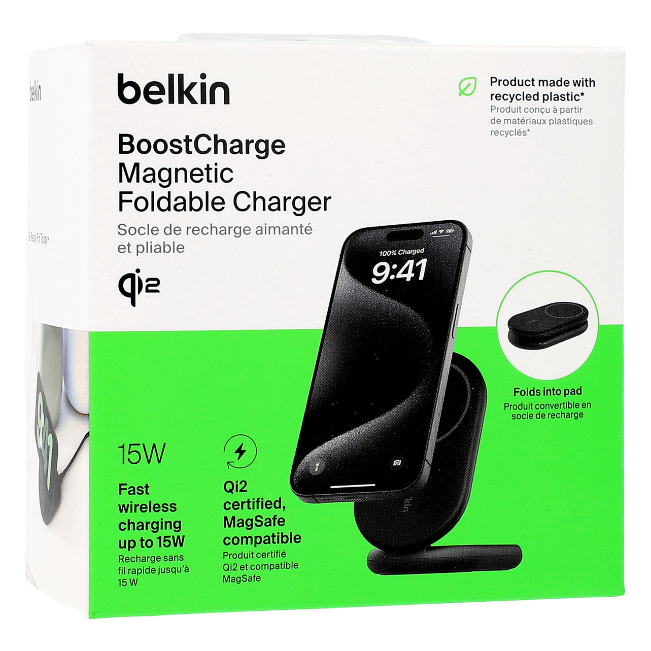 Drahtloses Ladegerät Belkin Boost Foldable Qi2 15W WIB007 für iPhone mit MagSafe, Schwarz