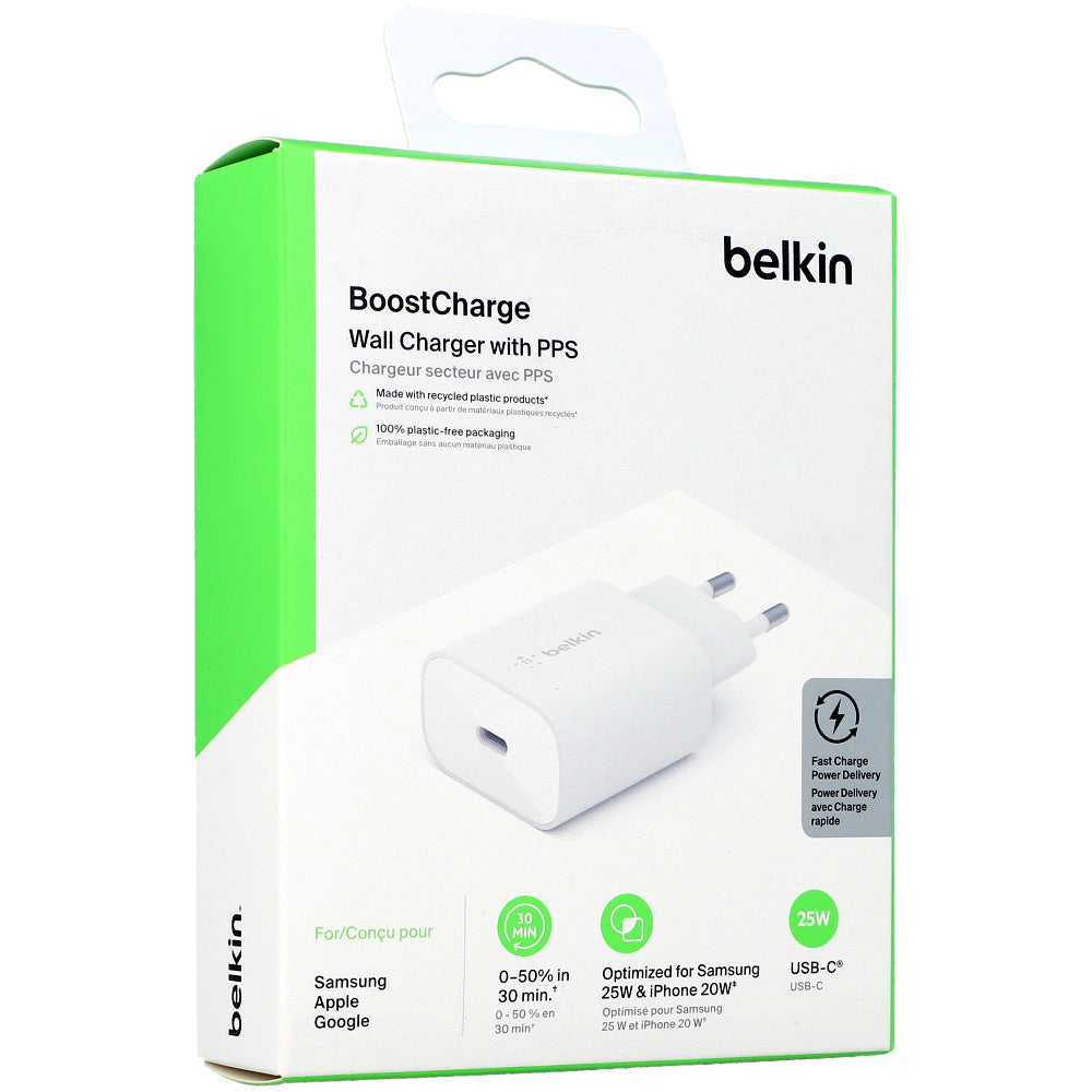 Wandladegerät Belkin Boost Wall USB-C PD 3.0 PPS 25W, Weiß