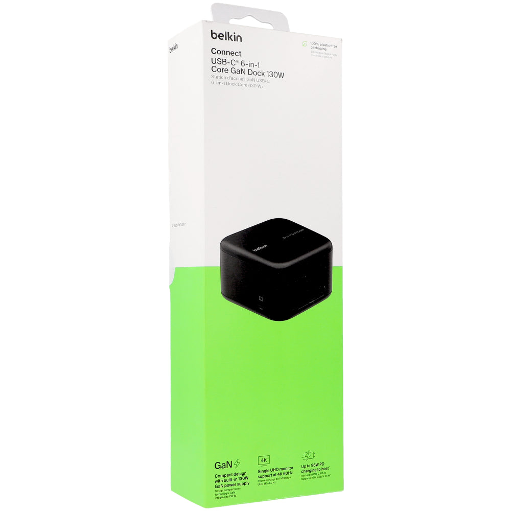 Station Hub Belkin Connect USB-C 6-in-1 Core GaN Dock 130W, Schwarz