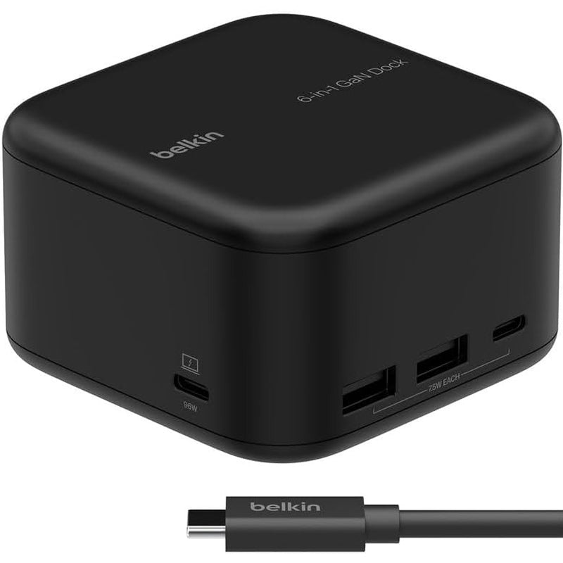 Station Hub Belkin Connect USB-C 6-in-1 Core GaN Dock 130W, Schwarz