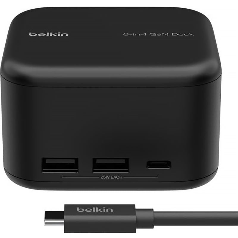 Station Hub Belkin Connect USB-C 6-in-1 Core GaN Dock 130W, Schwarz