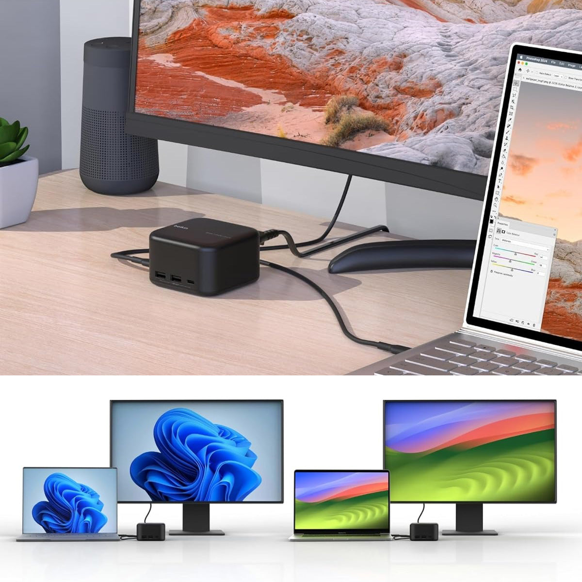Station Hub Belkin Connect USB-C 6-in-1 Core GaN Dock 130W, Schwarz
