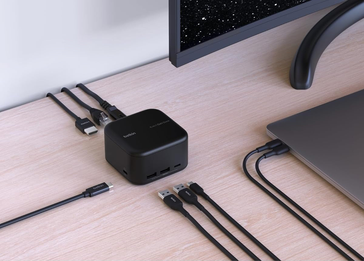 Station Hub Belkin Connect USB-C 6-in-1 Core GaN Dock 130W, Schwarz