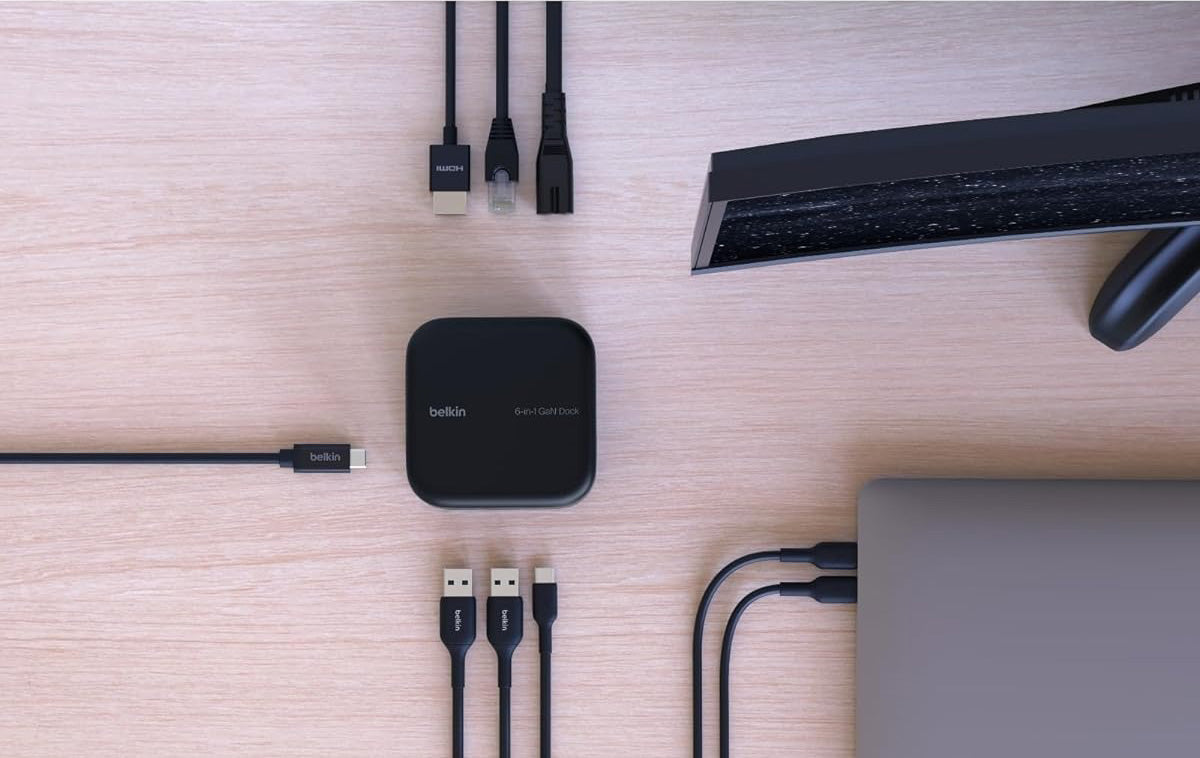 Station Hub Belkin Connect USB-C 6-in-1 Core GaN Dock 130W, Schwarz