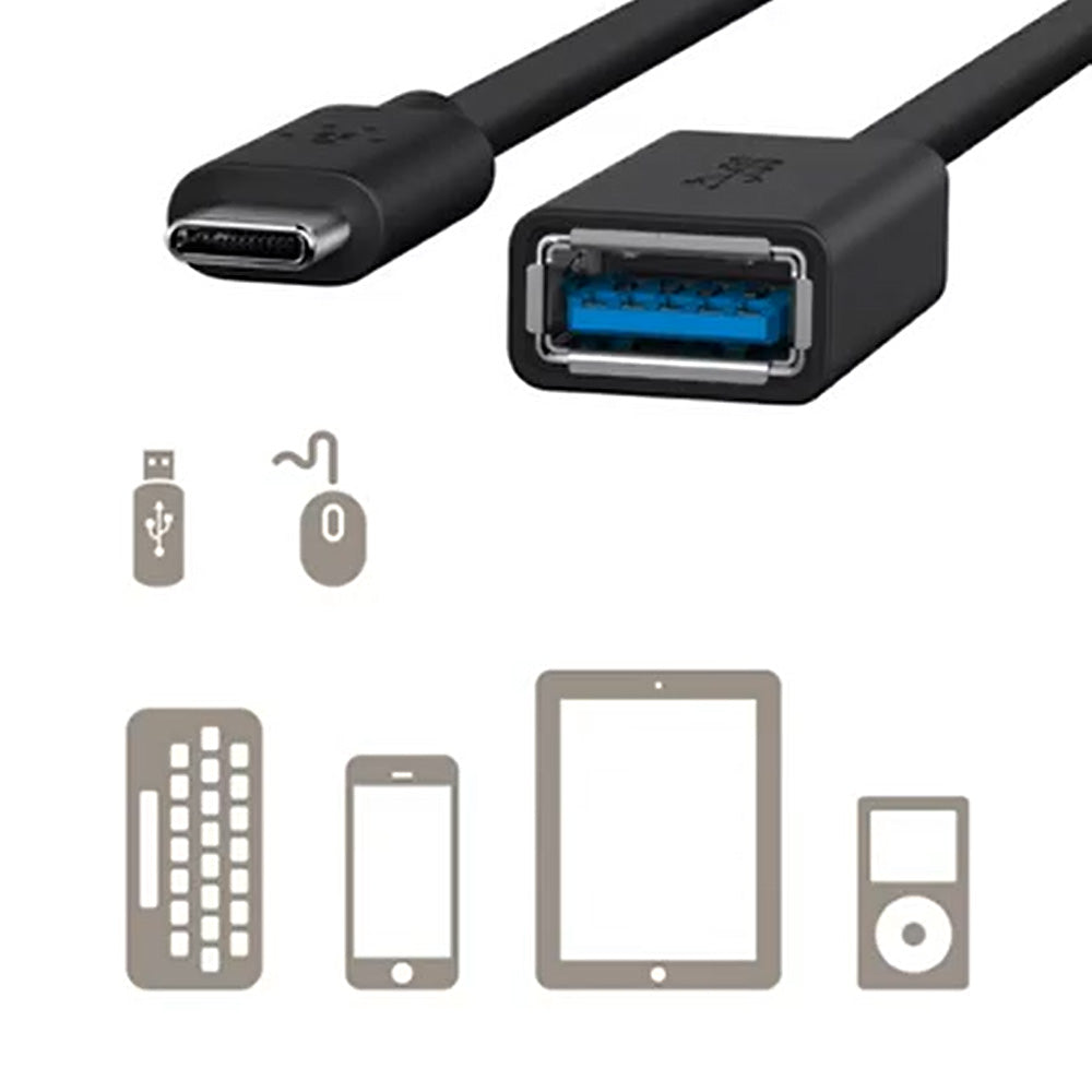Kabel Belkin Connect USB-C (M) do USB-A (F) 13cm, Schwarz
