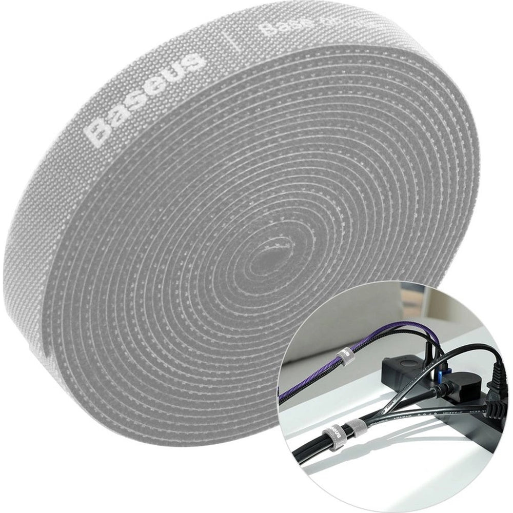 Band / Klettband / Kabelorganisator Baseus Rainbow Circle Velcro, 3 m, Grau
