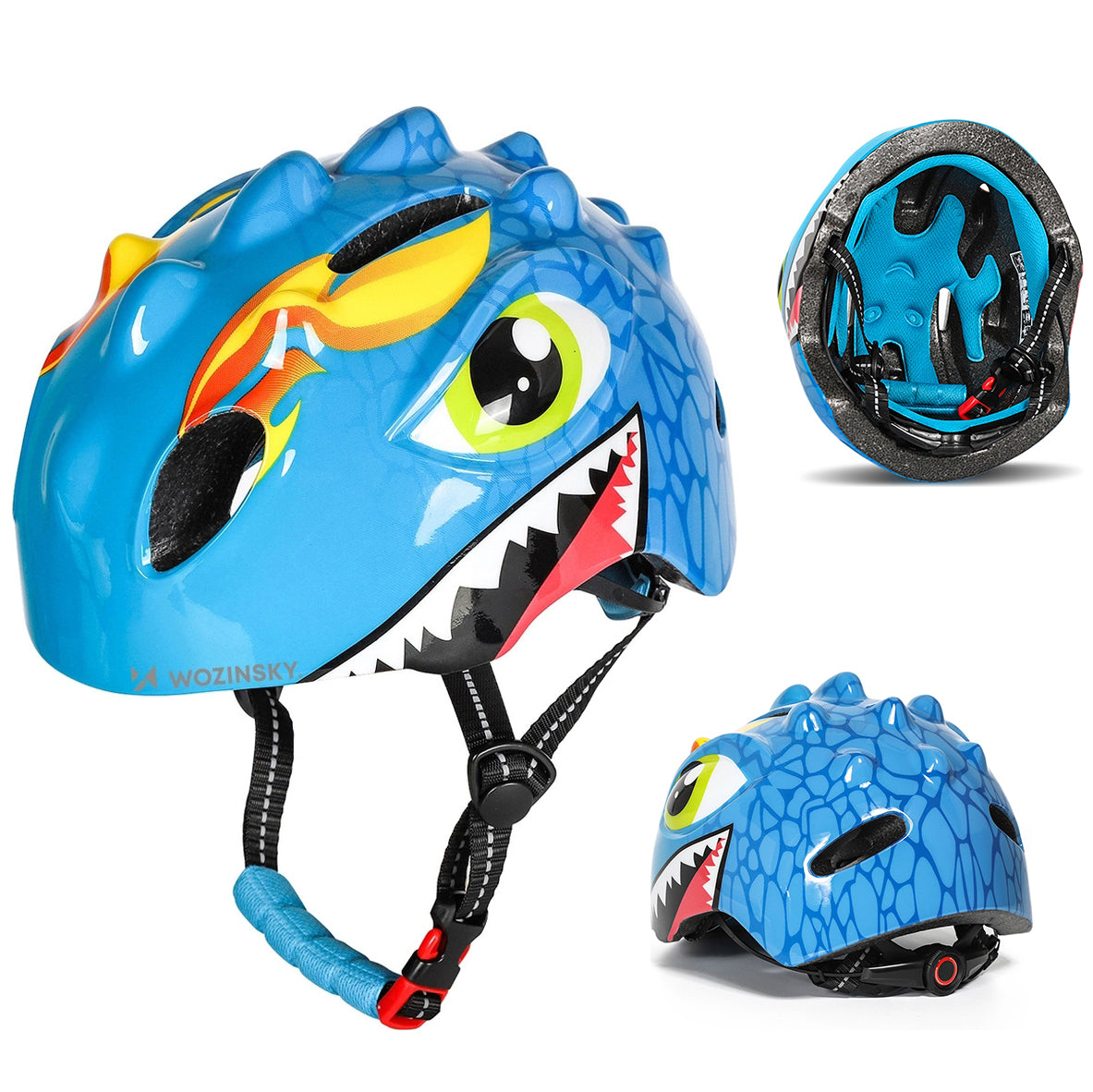 Fahrradhelm für Kinder, Wozinsky HT-006, mit Drachenmotiv, 50-54 cm, Blau