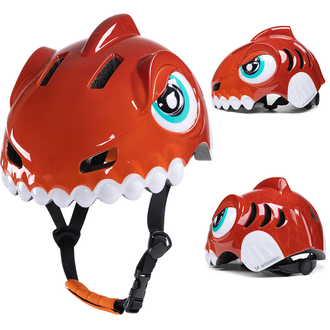 Fahrradhelm für Kinder, Wozinsky HT-62, Dinosaurier-Motiv, 52-56 cm, Rot