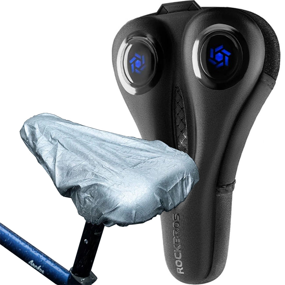 Rockbros LF044BL Fahrradsattelüberzug mit Regenschutz, Schwarz mit blauen Elementen