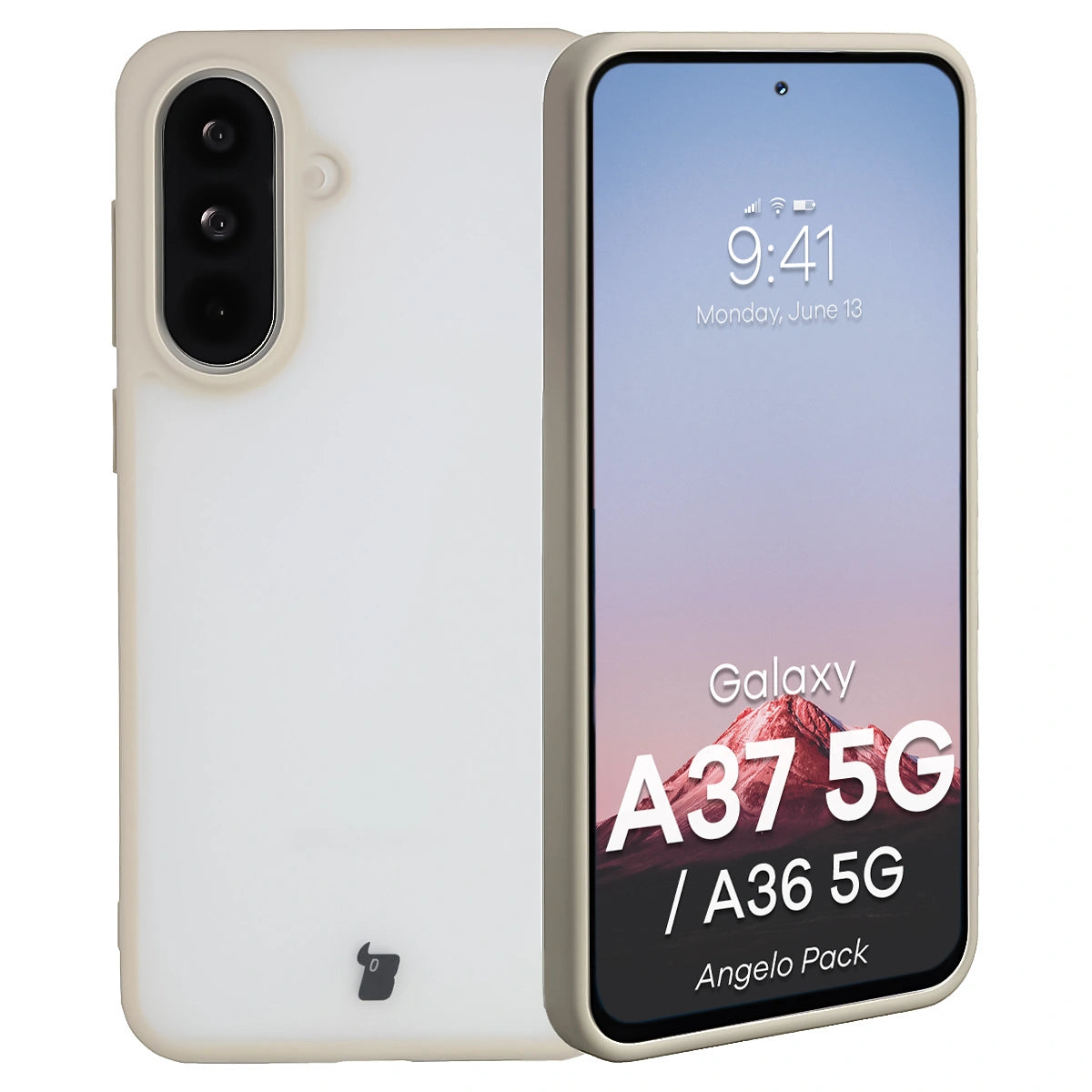 Schutzhülle + gehärtetem Glas Bizon Angelo Pack für Galaxy A37 5G / A36 5G, Semitransparent mit beigem Rahmen