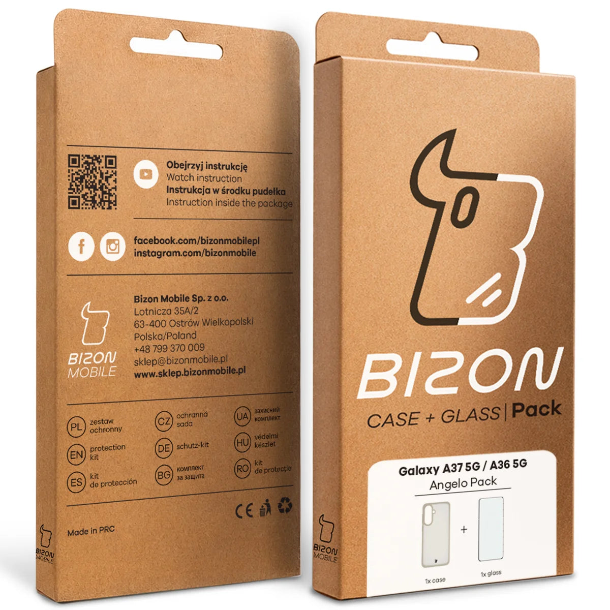 Schutzhülle + gehärtetem Glas Bizon Angelo Pack für Galaxy A37 5G / A36 5G, Semitransparent mit beigem Rahmen