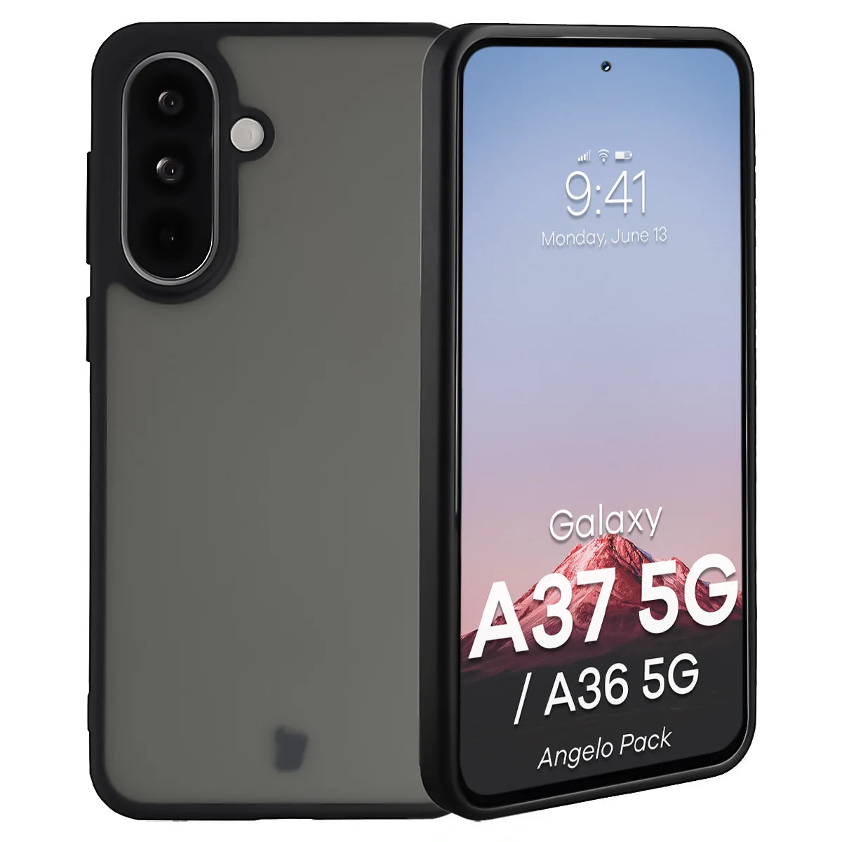 Schutzhülle + gehärtetem Glas für Galaxy A37 5G / A36 5G, Bizon Angelo Pack, Getönte mit schwarzem Rahmen