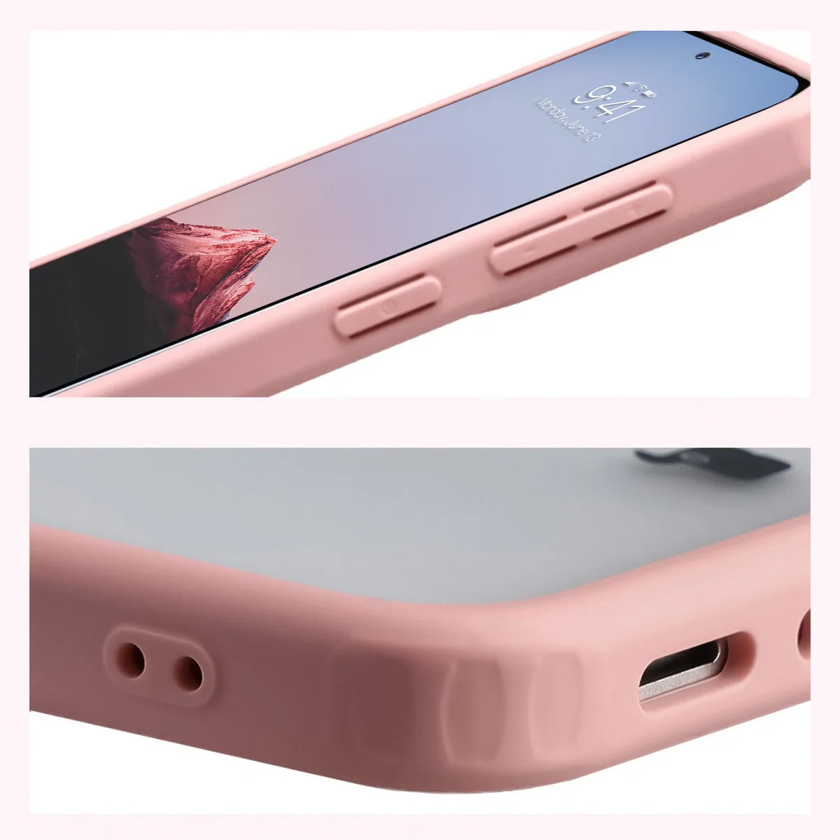 Schutzhülle + gehärtetem Glas für Galaxy A37 5G / A36 5G, Bizon Angelo Pack, Semitransparent mit hellrosem Rahmen