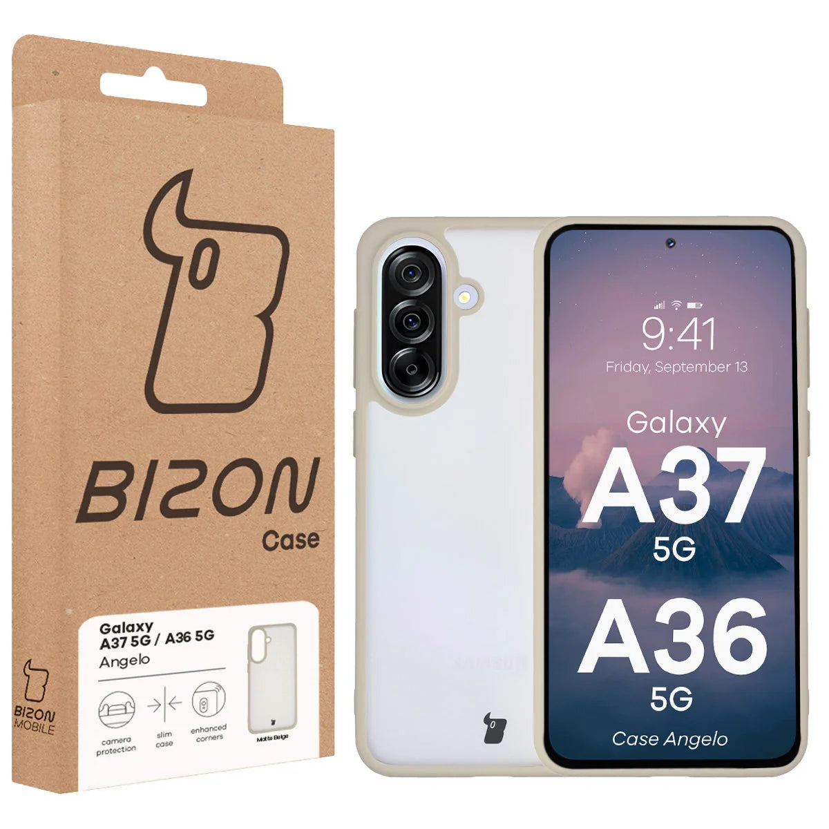 Handyhülle für Galaxy A37 5G / A36 5G, Bizon Case Angelo, Semitransparent mit beigem Rahmen