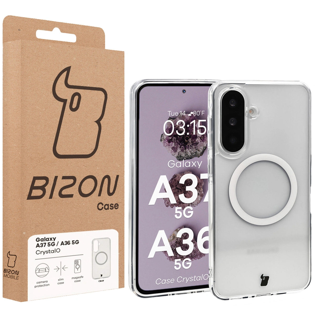 Handyhülle mit Magnetring für Galaxy A37 5G / A36 5G, Bizon Case CrystalO, Transparent