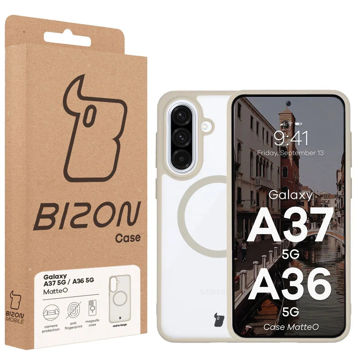 Handyhülle mit Magnetring für Galaxy A37 5G / A36 5G, Bizon Case MatteO, Getönt-Beige