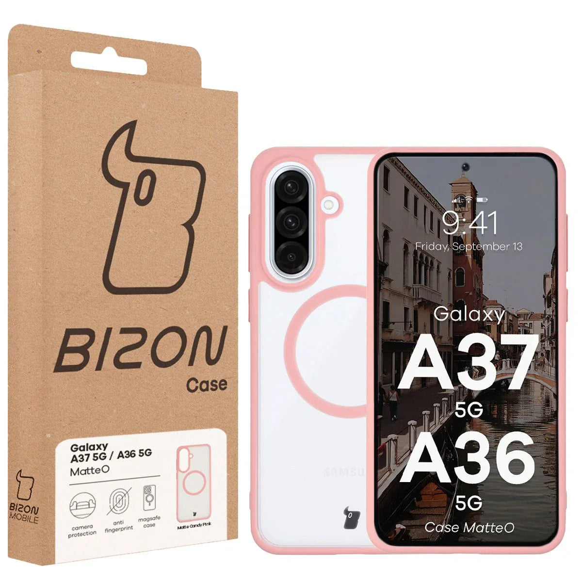 Handyhülle mit Magnetring für Galaxy A37 5G / A36 5G, Bizon Case MatteO, Getönt-Hellrosa