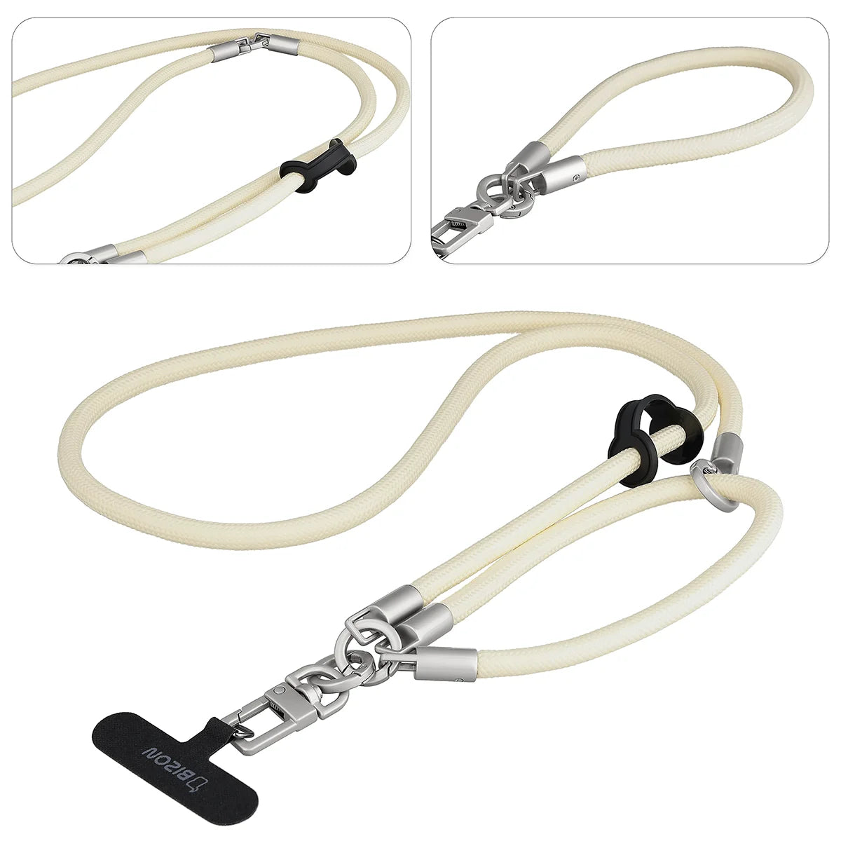 Universelle Handy-Lanyard für Handgelenk, Hals und Schulter, Bizon Accessories ReLoop, Beige (3/6)
